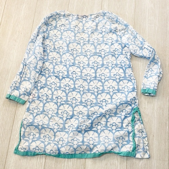 Oliphant Lightweight Tunic Top Dress Coverup Vneck Dusty Blue Aqua White Size M - Picture 3 of 9